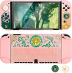 Coque Pour Switch Oled Modèle,Dockable Étui Protecteur En Pc Dur Avec Joycon Cover Et Capuchons De Poignée De Pouce,Absorption Des Chocs Étui Protecteur Cover-Rose