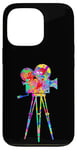 Coque pour iPhone 13 Pro Caméra vidéo Arc-en-ciel Art Splatter Film Lover Design