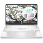 HP Chromebook 14a-na0005sf Ordinateur Portable 14" FHD (Intel Celeron B830, RAM 8 Go, eMMC 128 Go, AZERTY, ChromeOS) Blanc