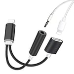 Cable Double Adaptateur port Lightning avec prise Jack 3.5 mm pour iPhone 14 Couleur Noir -Yuan Yuan