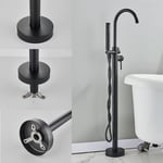 Suguword - Robinet de baignoire autoportante Noir Matte Floor Mounted Tub Filler with Hand Shower 360 Degree Swivel Standing Spout Brass High Flow