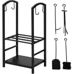 Sobuy - Porte Bûches Serviteur de Cheminée avec 4 Outils Ensemble d'outils pour Intérieur Extérieur SDA01-SCH