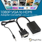 VGA To HDMI 1080P HD Audio TV AV HDTV Video USB Cable Converter Adapter For PC