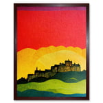 Modern Edinburgh Castle Vibrant Rainbow Colour Sunset Scottish Cityscape Coral Yellow Green Blue Art Print Framed Poster Wall Decor 12x16 inch