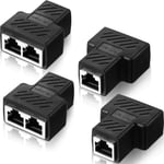 RJ45 Ethernet Splitter Connectors 1 to 2 Splitter Connectors Adapter LAN Ethernet Plug Connector Compatible with Cat5 Cat6 Cable, Two Computer Can Surf the Internet at the Same Time (Black, 4 Pieces)