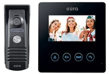 EURA Interphone vidéo VDP-52A3 ATIRA 4 fils, moniteur couleur 4,3 pouces, 2 entrées, 1 moniteur, noir