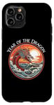 Coque pour iPhone 11 Pro Année du Dragon #17 Sea Dragon Coucher de Soleil Vagues Rétro