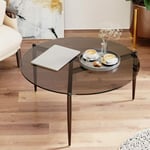 Table Basse de Salon Ronde - Meuble Salon en Verre Trempé Table Basse Design Moderne pour Bureau Chambre - Gris 80 x 40 cm