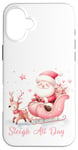 Coque pour iPhone 16 Plus Père Noël rose clair traîneau neige renne neige hiver