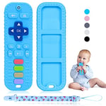 Orzbow Anneau Dentition Bebe Silicone,Telecommande Jouet Dentition Bébé avec Attache-sucette,Jouets à Mâcher pour Bébés,Ensemble Anneau de Dentition Doux sans BPA pour 0-12 Mois Bébés (Bleu)