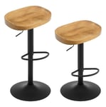 WOLTU Tabouret Bar, Lot de 2, Tabouret de Bar en Bois, Chaise de Bar, Tabouret Haut, Cadre en Métal, Réglable en Hauteur, Pivotant à 360°, avec Repose-Pieds, Industriel, Chêne foncé, BH413dc-2