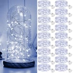 kolpop Lot de 18 Guirlande Led à Pile, 2M 20 LED Petite Guirlande Lumineuse Pile, 3 Modes Mini Guirlande Led Étanche pour Décoration Bouteille, Intérieur, Noël, Chambre, Mariage, Fête （Blanc Froid）