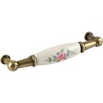 SCHÖRGHOFER & FREHE Poignée style maison de campagne rose – Poignée en porcelaine pour meubles – Poignée de meuble peinte, LA96 mm, largeur 107 mm porcelaine/zinc moulé sous pression