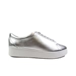 Fitflop Rally | Silver Leather | Womens Lace Up Trainers with Cushioning