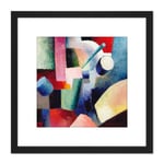 August Macke Colored Composition Of Forms 1914 8X8 Inch Square Wooden Framed Wall Art Print Picture with Mount