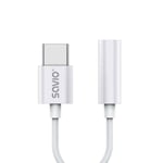 USB-C til Jack 3.5 mm-adapter Savio AK-51 Hvid 11 cm