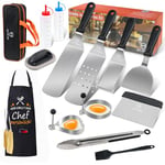 MUJUZE Set de Accessoire Plancha INOX,Cadeau pour Homme Papa,Spatule Professionnelle Pour Barbecue de Gril pour Gril Teppanyaki et Camping.