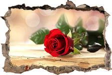 pixxp Rint 3D WD s2062 62 x 42 Magnifique Rose Rouge sur Table en Bois Mural percée 3D Sticker Mural, Vinyle, Multicolore, 62 x 42 x 0,02 cm
