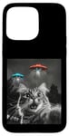 Coque pour iPhone 15 Pro Max Maine Coon Cat Selfie avec Alien OVNI Homme, Femme, Enfant