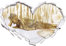 KAIASH 3D Stickers Muraux Bouddha doré sur la Serviette Art Crayon de Couleur Effet Forme de Coeur en 3D Look Mur ou Porte Autocollant Sticker Mural Sticker Mural décoration Murale 92x64cm