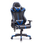 WOLTU Chaise Gaming PU Cuir Ergonomique Fauteuil Gaming, Adultes Enfants Siege Gaming Gamer avec Fonction Bascule, Dossier Haut, Chaise Fauteuil Pivotant Bureau pour Livestream Noir+Bleu