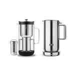 Aarke Kettle in Stainless Steel with Multiple Temperature Settings (1.2 L) + Aarke Water Filter Jug In Glass & Stainless Steel (2.4 L)