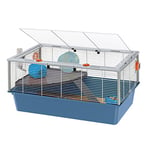 Ferplast CRICETI 80 Spacious Hamster Cage - Multi-Level Design with Large Living Space, Fully Equipped Exercise Wheel & Accessories, Easy Access & Cleaning - Tubes Connect&Play, 78x48xh39cm - Blue