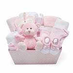 Baby Gift Set in Pink - with Fleece, Hooded Towel, Baby Clothes, 2 Muslin Cloths