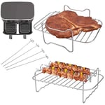 Smilcloud 2 Pcs Air Fryer Rack for Ninja, Square Air Fryer Racks Tower Dehydrator Rack Grilling Rack Air Fryer Stands with 4 Barbecue Sticks for Double Basket Air Fryers Oven Microwave