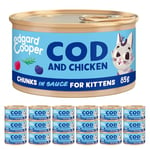 Edgard & Cooper Nourriture Humide pour Chats stérilisés ou Actifs Chatons et Chats Junior Morceaux en Sauce Naturelle sans céréales Boîtes 85 g x 18 morue et Poulet, Alimentation Saine et équilibrée