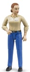 BRUDER - Personnage articulé femme chatain avec chignon chemise beige et jean...