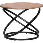 Table basse ronde design industriel néo-rétro ø 60 x 46H cm acier anneaux noir aspect chêne clair