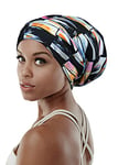 Bonnet de sommeil réglable doublé de satin pour dreadlocks cheveux bouclés grande tête pour rester en place pendant la nuit, Beige Violet, Taille unique