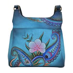 Anna by Anuschka Women's Hand-Painted Leather Triple Compartment Satchel Handbag, Denim Paisley Floral, One Size