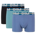 DIM Boxer Homme Style Powerful Coton Stretch x3, Bleu Jacinthe/Vert Viride/Noir, XL