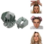 Satin Heatless Hair Curler 2 Set, Hårrullar För Heatless Lockar Med Hårlockar, Mjuk Curling Rod Pannband för långt hår, Curling Set för söm olive green