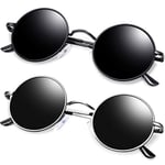 KANASTAL Lunettes de Soleil Ronde Homme et Femme Polarisée Rétro Classique Lunette de Soleil Noir Hippie Steampunk (Noir et Argent Noir)