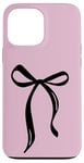 Coque pour iPhone 13 Pro Max Nœud en ruban noir sur rose pâle pour filles minimalistes Coquette