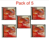 5 x TDK Blank DVD-RW discs 2x - 6x 4.7GB 120 mins Rewritable Slim Jewel Case