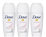 Dove Powder Roll On Anti-Perspirant up to 48H Sweat & Odour Protection, 3x50ml