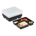 relaxdays Meal Prep containers, Lot de 10, 4 Compartiments, 1000 ML, Micro-Ondes, boîte Alimentaire avec Couvercle, Noir