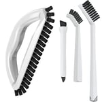 The Crown Choice 3-in-1 Grout Cleaning Brush Set, White, Plastic Handle, Deep Cleans Tile, Shower, Bathtub, Sink - 4 Piece Set