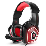 3.5mm filaire casque de jeu st¿r¿o mont¿ sur la tete casque de musique basse avec micro lumiere LED pour PS4 PC ordinateur portable-rouge_XINENGJI