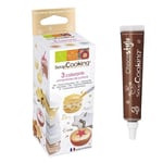 3 colorants alimentaires de surface doré, argenté, cuivré + 1 Stylo chocolat Scrapcooking