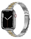 Fullmosa Slim Metal Strap Compatible with Apple Watch Straps 42mm 41mm 40mm 38mm for Women, Stainless Steel Thin Apple Watch Replacement iWatch Bands Series 10/9/8/7/6/SE/5/4/3/2/1, Silver & Gold