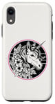 iPhone XR Unicorn in Black & White Pink Hibiscus Roses Champion Wreath Case