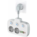 Multiprise à interrupteur unique 2 compartiments, multiprise avec 3 interrupteurs, double fiche murale avec 4 USB,OUYLAF, adaptateur de prise avec