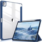 FINTIE Coque pour iPad Pro 13 Pouces 2024 M4 - [Rangement de Stylet] Coque Arrière Transparente Claire, Housse Antichoc avec Bord en TPU Étui Pliable, Bleu Naval