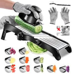 Masthome Mandoline de Cuisine Professionnelle en Inox, Coupe Legumes Multifonctions avec Epaisseur de Tranche Réglable, Mandoline Japonaise avec Gants et Brosse à Dents, pour Tranche et Julienne