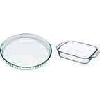 Pyrex 1040902 Bake & Enjoy Moule à Tarte en verre Ø 28 cm & Irresistible - Plat à Four Rectangulaire en Verre, 27 x 17 cm